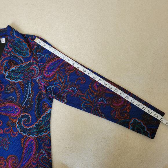 Susan Graver Sz L Open Front Cardigan Duster Topper Paisley Long Sleeve Pockets - Picture 11 of 16